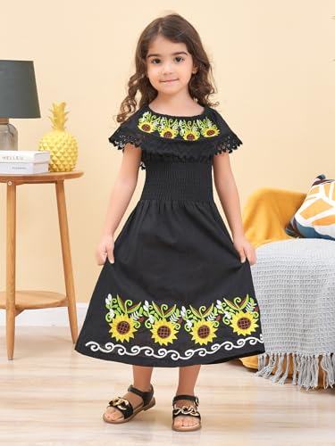 Image of Mexican Dress for Girls Traditional Vestidos Mexicanos Cinco de Mayo Embroidered Dresser Toddler Kids