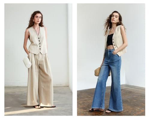 Uohzus Women's Linen Waistcoat V-Neck Dressy Vest 2025 Summer Linen Sleeveless Waistcoat Casual Cotton Suit Tops3