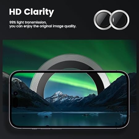 Image of for iphone 16 /16 Plus camera lens protector Tempered Glass Aluminum Alloy Ring with Camera Cover (Silver)