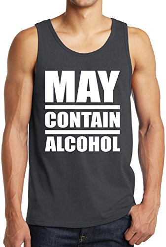 StreetViewTees May Contain Alcohol Tank Top Funny Drinking Sarcastic Humor Muscle Fitness Shirt Charcoal M