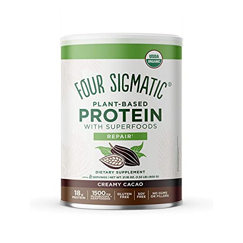 Four Sigmatic Superfood Organic Plant-Based Protein With Chaga Mushroom & Ashwagandha, Canister, Sweet Vanilla, Peanut Butter, And Creamy Cacao #TOP3