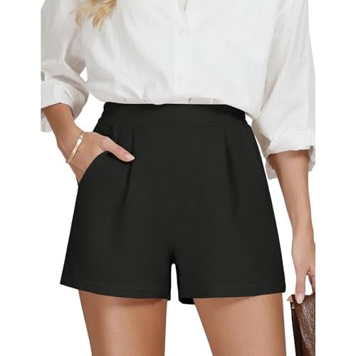 AKEWEI Dress Shorts for Women High Waisted Wide Leg Trendy Shorts Black Medium