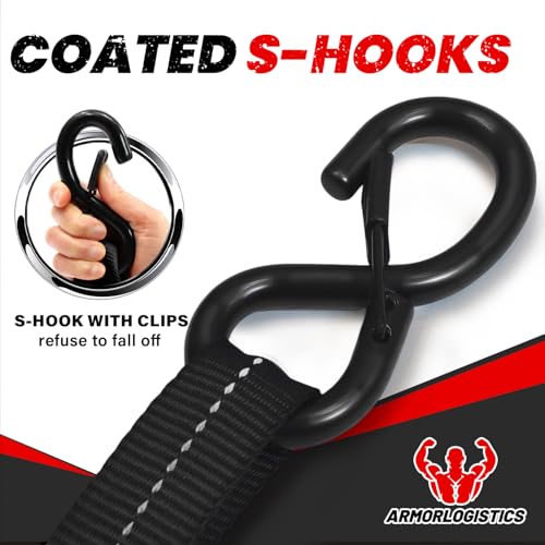Image of Ratchet Straps (4 Pack) - 1in x 15ft Motorcycle Strap Tie Downs with 15ft Soft Loops - 2,100lb Break Strength Ratchet Tie Down Straps for Motorcycles, Truck, Cargo - Safety S Hook, Storage Bag