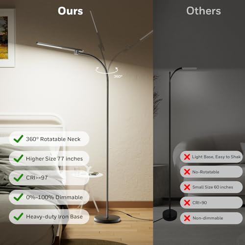 Image of Honeywell LED Floor Lamp with Remote, CRI97 Dimmable Gooseneck 77 inch Black