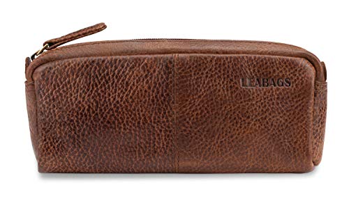 Image of LEABAGS Fort Wayne Genuine Buffalo Leather Pencil case I Vintage Pen Holder I Small Pencil case, Western Brown, One Size, Fort Wayne