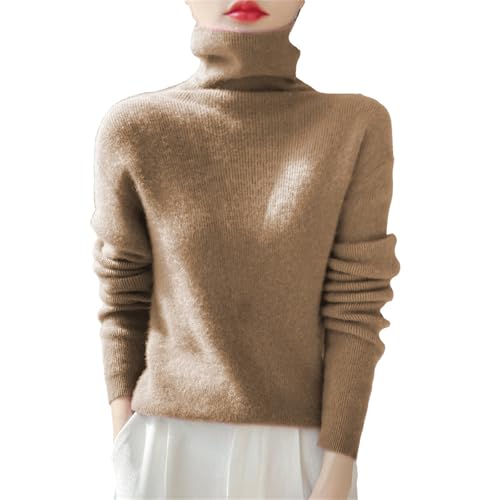 Maglione da donna a collo alto largo, lavorato a maglia pesante, invernale, a maniche lunghe, leggero, morbido, stile casual, Oro, M