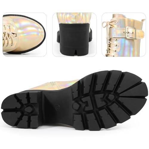 Perphy Platform Lace Up Round Toe Chunky Heel Combat Boots for Women3