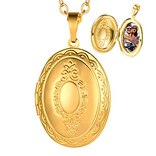 U7 Custom Photo Locket Necklace - Oval & Heart Shaped Locket - Gold/Silver/Rose Gold Personalized Image Necklaces for Women 01-Oval Gold a. locket onl