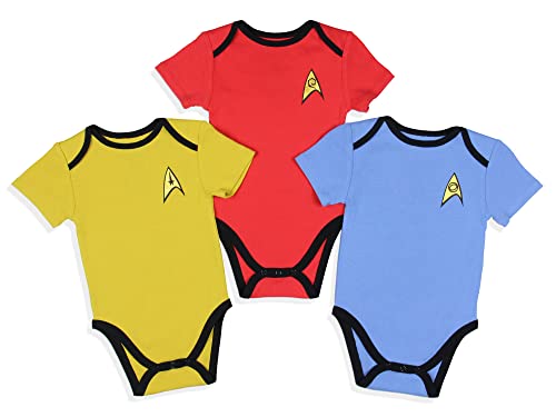Image of Star Trek Infant Boys' Primary Colors Crew Uniform Red Gold Blue Sleeper 3 Pack Sleep Pajama (6 Months)