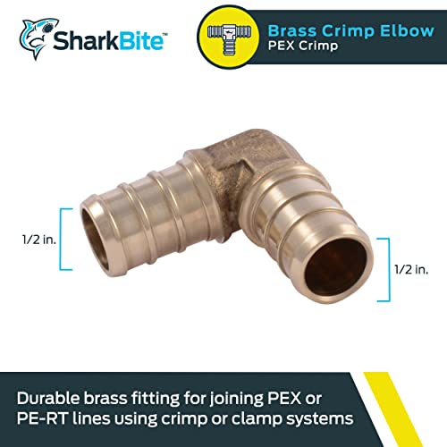Sharkbite 1/2 Inch Crimp 90 Degree Elbow, Brass Plumbing Fitting, Pex Pipe, Pe-Rt, Uc248Lfa #TOP1