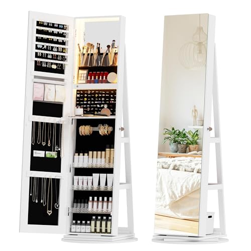 Kasibie Full-Length Mirror Jewelry Cabinet with LED Lights, Lockable Jewelry Organizer with Mirror,...