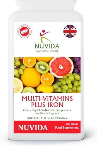 Nuvida Multivitamin Tablets with Iron - High Strength Multivitamins for Men and Women - One A Day Multivitamin Supplement - 6 Months Supply