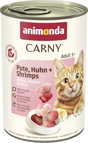 animonda Carny Katzen Nassfutter Pute + Huhn + Shrimps (6 x 400g), getreidefreies Katzen Nassfutter ohne Zucker, mit frischen fleischigen Zutaten