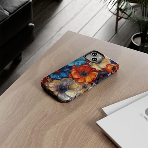 Coque rigide premium iPhone 14 motif floral abstrait bleu éclatant