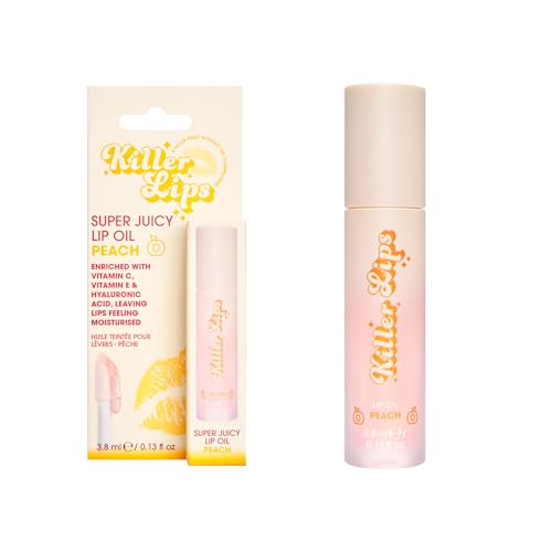 Image of Killer Lips Super Juicy Lip Oil Peach 3.8ml – Hydrating Glossy Lip Oil with Hyaluronic Acid, Vitamin E & C, Non-Sticky Lip Gloss for Soft, Plumper Looking Lips, Vegan Friendly