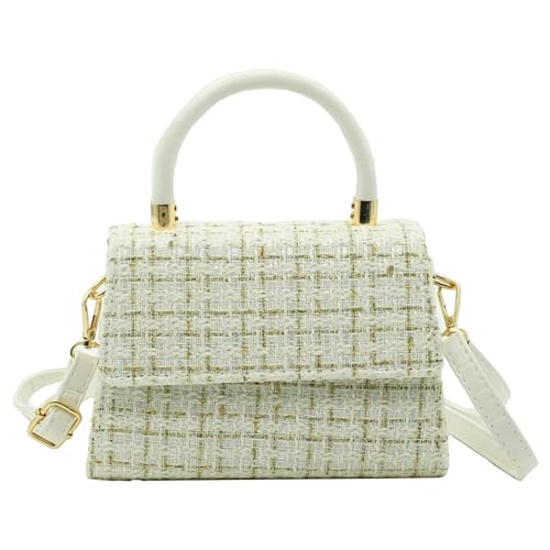 FGJKKK Crossbody Bag for Women, Fashion Top-Handle Tweed Pearl Crystal Purses Handbags Evening Bag Satchel Shoulder Bags (white2)