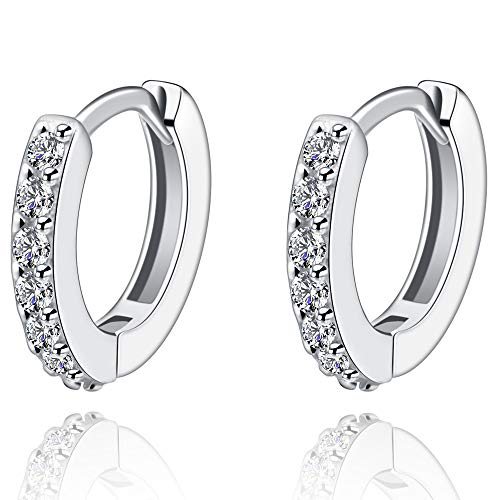 KIPONE Pendientes para mujer Pendientes de plata esterlina 925 Pendientes de botón de circonio cúbico Pendientes para mujeres Conjunto de diamantes, Plata EDXZ017