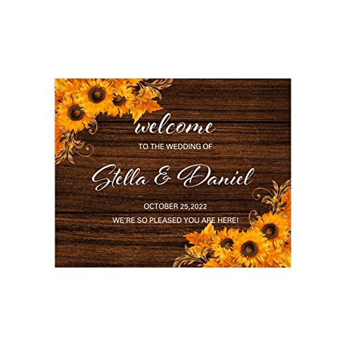 Letrero de madera con girasoles para dar la bienvenida a los invitados de tu boda en el jardín 2