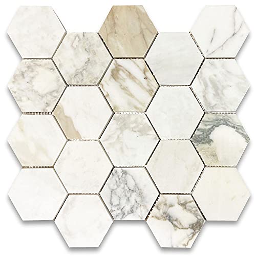 Tenedos Calacatta Gold 3 Inches Hexagon Honed Marble Mosaic Tile