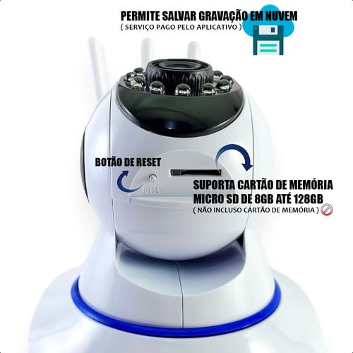 Câmera 3 Antenas Ip 1080p Full HD Wifi 360 Wifi Visão Noturna Audio Wireless Robô