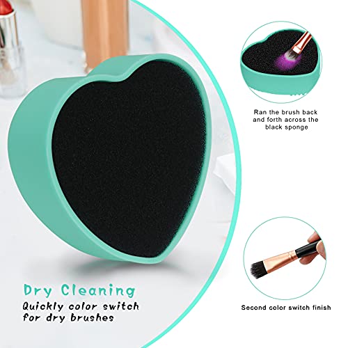 Unaone 2 Pcs Makeup Brush Cleaning Mat, Cosmetic Brush Cleaning Pad With Color Removal Sponge, 2 In 1 Design Silicone Cleaner Box For Dry Brush Color Switch And Wet Cleaning, Heart Green & Pink #TOP3