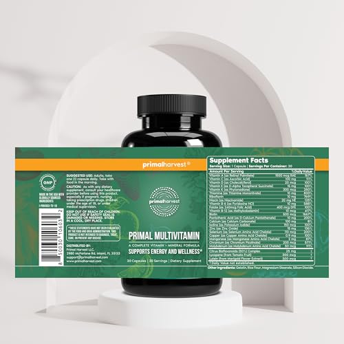 Primal Harvest Primal Multivitamin - Daily Multi-Vitamin Supplement with 21 Essential Vitamins & Minerals for Women & Men - Vitamin A, C, D, E, B12, B6, Biotin, Folic Acid, Zinc, Copper & Selenium - Image 6