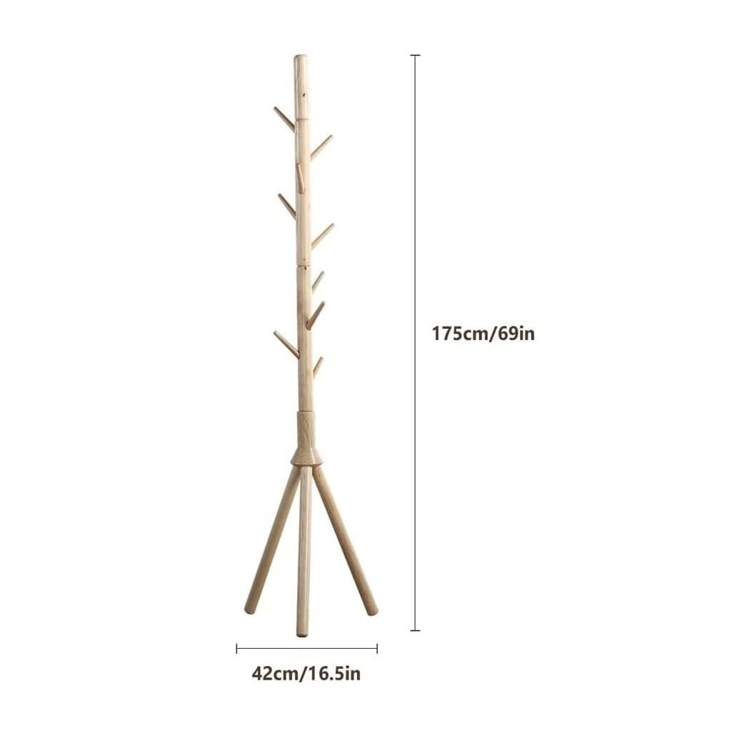 Perchero de Pie para Ropa Perchero De Pie De Madera Maciza Con Trípode De 9 Ganchos Para Abrigos, Sombreros, Entrada, Pasillo, Perchero De Suelo Percheros de Pasillo Estante(B)