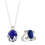 FURONGWANG 2 Packs Unisex Vampire Diaries Elena Sapphire Crystal Daylight Ring and Katherine Sapphire Crystal Pendant Daywalking Necklace (6)