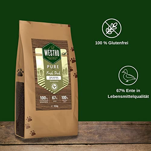 WESTHO Trockenfutter Pure Ente & Reis 12 kg | 67% Ente in Lebensmittelqualität | Getreidefrei | Bei Unverträglichkeiten und Allergien | Für Jede Rasse und Alter geeignet