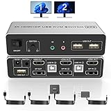[Unterstützt 4K@60Hz Auflösung Dual Monitor] Der HDMI+DisplayPort KVM Switch max. Auflösung bis zu 4K@60Hz, kompatibel 3840x2160@30Hz, 1080P, 1080P 3D, 1080I, 720P, 576P, 576I, 480P, 480I. (Tipp 1: Es ist die DisplayPort1.2 60-Hz-Version für den Displayport-Port, es sind keine 8K-, 100-Hz-, 120-Hz-, 144-Hz-Geräte kompatibel. Tipp 2: Nur wenn sowohl Ihre Computer-Grafikkarte als auch Ihr Monitor 4K bei 60 Hz unterstützen, können Sie 4K erhalten @60Hz-Effekt.)