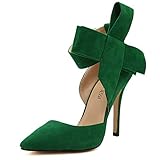 MAIERNISI JESSI Women's Pointy Toe High Heel Stiletto Big Bowknot Pumps Emerald Green 37 - US 6