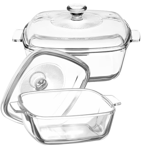 2 Pack Glass Casserole Dishes with Lids, Square Baking Dish