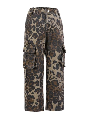 WDIRARA Toddler Girl's Leopard Print Cargo Jeans Flap Pocket Straight Leg Denim Pants