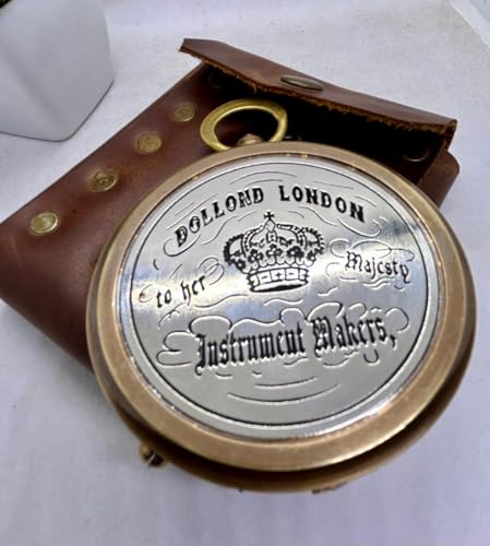 Brújula Náutica de Latón Artesanal Antigüa con Estuche de Cuero Estilo Vintage para Camping y Senderismo miniatura 3