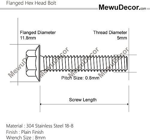 Amazon Com M5 0 8 X 12mm Flanged Hex Head Bolts Flange Hexagon Screws Stainless Steel 18 8 304 Plain Finish 40 Pcs Industrial Scientific