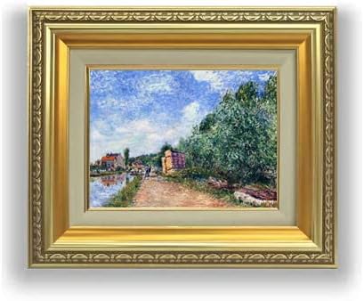 「絵描」　キャンバス画 運河、運搬所の道 🎁 SMサイズ 油絵直筆仕上げ 372×303mm ゴールド額縁