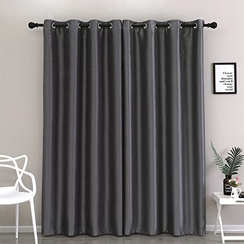 Image of GYROHOME Extra Wide Greyout Curtain for Sliding Glass Door, Faux Silk Greyout Curtains Fully Lined Solid Window Treatment Drapes (1Panel,100x108inch,Grey)