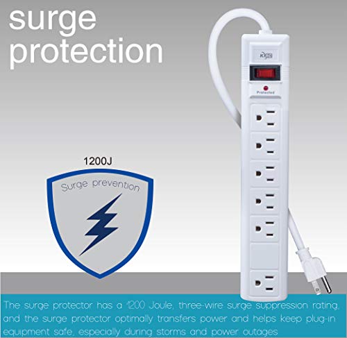 Kmc 6-Outlet Surge Protector Power Strip, 2-Pack, 1200 Joules, 6Ft Cord, Adapter Spaced Outlet, Overload Protection, White #TOP2