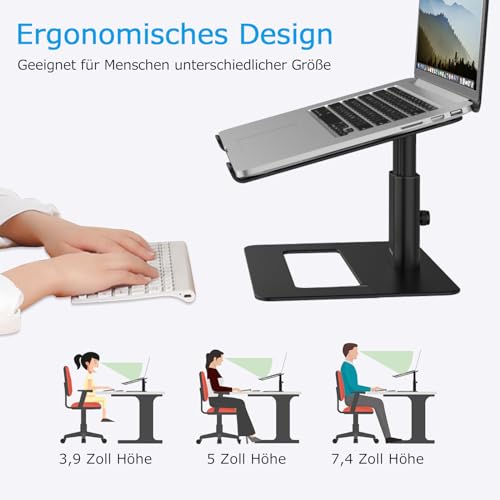 BoYata Laptopständer, Höhenverstellbarer Laptop-Riser, Belüfteter Aluminium-Notebook Halter für Schreibtisch, Kompatibel mit 10-17'' Laptop