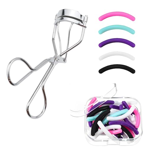 Eyelash Curler with Refill Pads, Stainless Steel Lash Curler, Come with 24PCS Extra Eyelash Curler Refills for Home and Travel Uses, Superior Curling Effect(Multicolor)