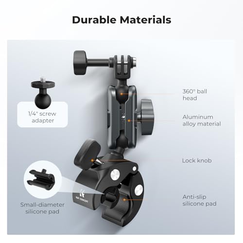 Uchwyt motocyklowy/rowerowy K&F CONCEPT do DJI Osmo Action/GoPro Hero/Insta360/telefonu komórkowego, regulowany uchwyt Magic Arm 360° z adapterem do kamery sportowej i adapterem 1/4"