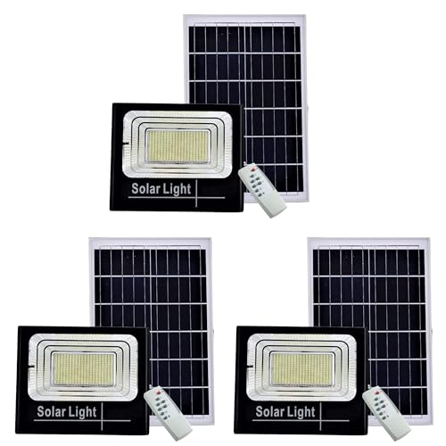 YASTA 3 PEZZI Faro led con Pannello Solare Da Esterno Luce led Crepuscolare con Telecomando Casa Giardino Viale (200w)