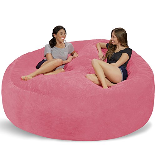 Chill Sack Bean Bag Chair: Giant 8' Memory Foam Furniture Bean Bag - Big Sofa with Soft Micro Fiber Cover - Pink Furry