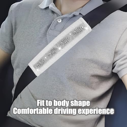image for Mandark Bling Car Seatbelt Cover, 2PCS Rhinstone Crystal Vehicle Seat 