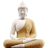 Houlu 6 Inch Ceramic Yellow Buddha Statue Outdoor, Buddha Statue Small, Buddha Statue for Home Decor