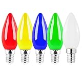 Jiotouhu 5 pièces Nombreuses couleurs E14 1W 220V LED ampoules colorées, couverture en plastique, non dimmable, pour l'extérieur intérieur string mariage fête bar ambiance décor