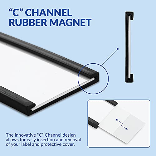 50 Pack "C" Channel Magnetic Label Holders 1X3 With 100 White Card Inserts, 50 Clear Plastic Protectors And Bonus 20 Colorful Cardstock Inserts In Blue, Green, Yellow And Red - Double-Sided Cards #TOP6