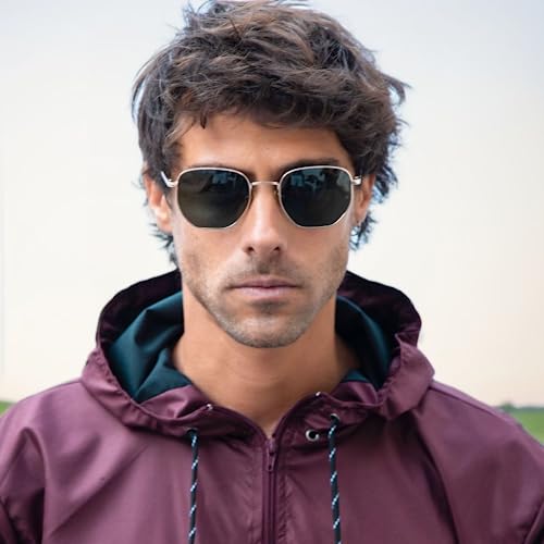 Zenottic Hexagon Sunglasses For Men Women - Polarized Uv Protection Anti Glare Geometric Metal Frame Fashion Square Vintage Sun Glasses Shades For Driving Fishing Golf Green #TOP1