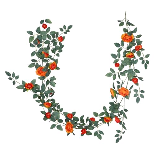 SHINEOFI Guirnalda de Rosas Artificiales de Tela y Alambre de Hierro Color Naranja para Decoración Interior de Bodas Techos Aires Acondicionados y Escaleras Enredadera Decorativa