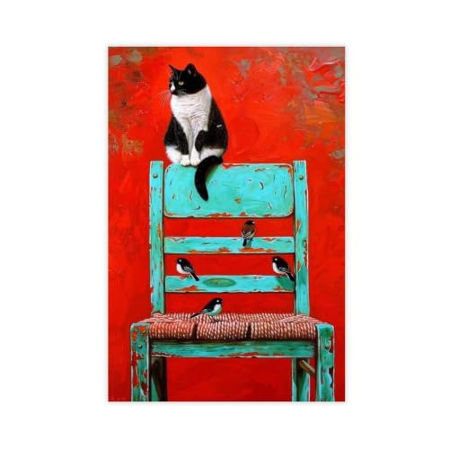 Affiche chat et oiseau pour raviver un mur blanc et triste